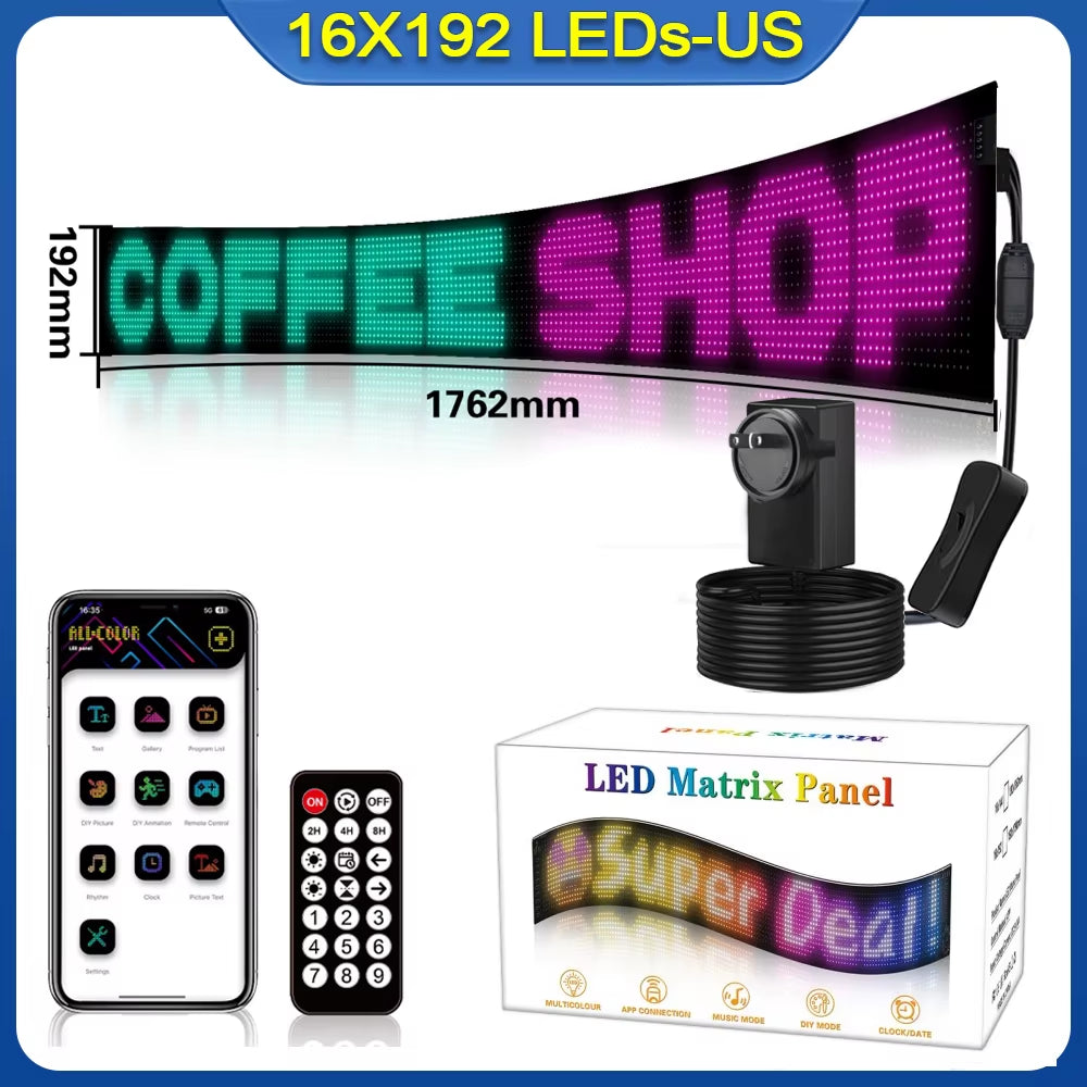 Flexible LED Matrix Pixel Panel Scrolling Advertising LED Signs Screen Bluetooth App Control Programmable LED Sign Display Car