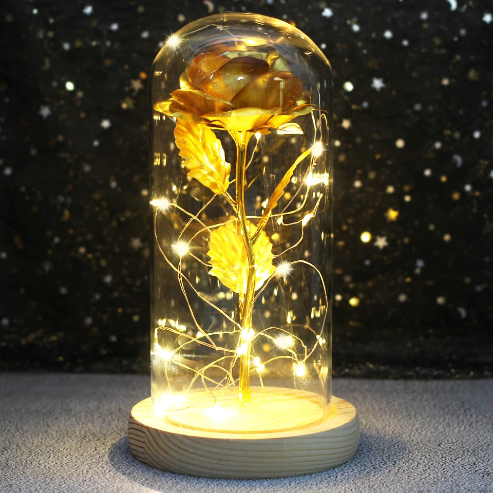 LED Enchanted Galaxy Rose with Lights in Dome Beauty and the Beast Rose for Christmas Valentines Day Gift Mother'S Day