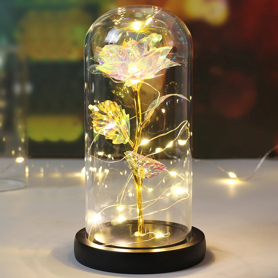 LED Enchanted Galaxy Rose with Lights in Dome Beauty and the Beast Rose for Christmas Valentines Day Gift Mother'S Day