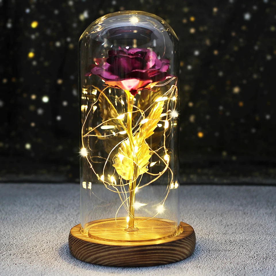 LED Enchanted Galaxy Rose with Lights in Dome Beauty and the Beast Rose for Christmas Valentines Day Gift Mother'S Day