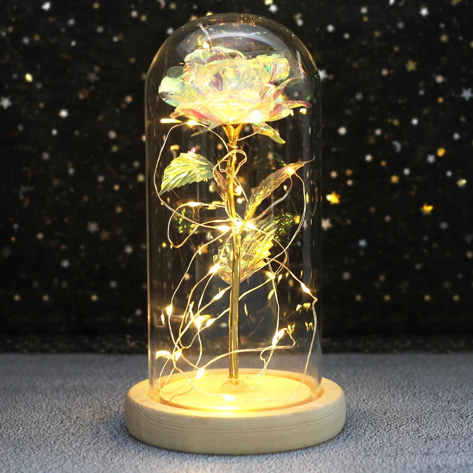 LED Enchanted Galaxy Rose with Lights in Dome Beauty and the Beast Rose for Christmas Valentines Day Gift Mother'S Day