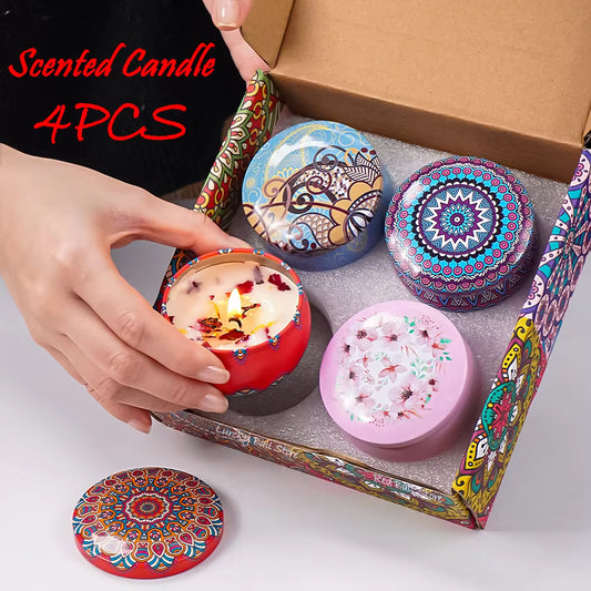 4Pcs/Box Scented Candle Set Gift Arabian Patterns Fragrance Candle Jar DIY Smokeless Couples Romantic Incense Candles