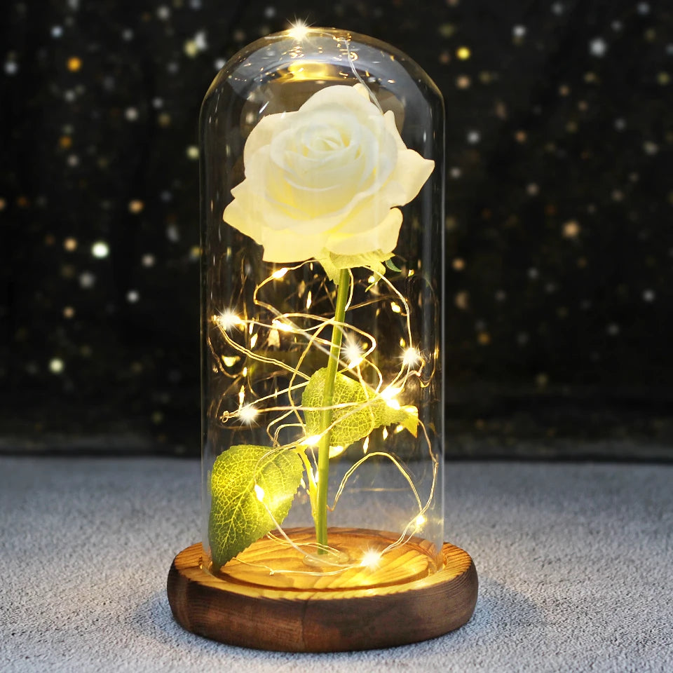 LED Enchanted Galaxy Rose with Lights in Dome Beauty and the Beast Rose for Christmas Valentines Day Gift Mother'S Day