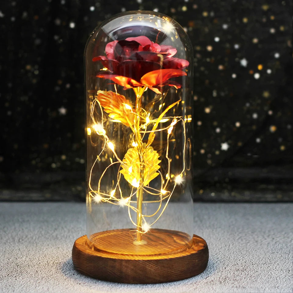 LED Enchanted Galaxy Rose with Lights in Dome Beauty and the Beast Rose for Christmas Valentines Day Gift Mother'S Day