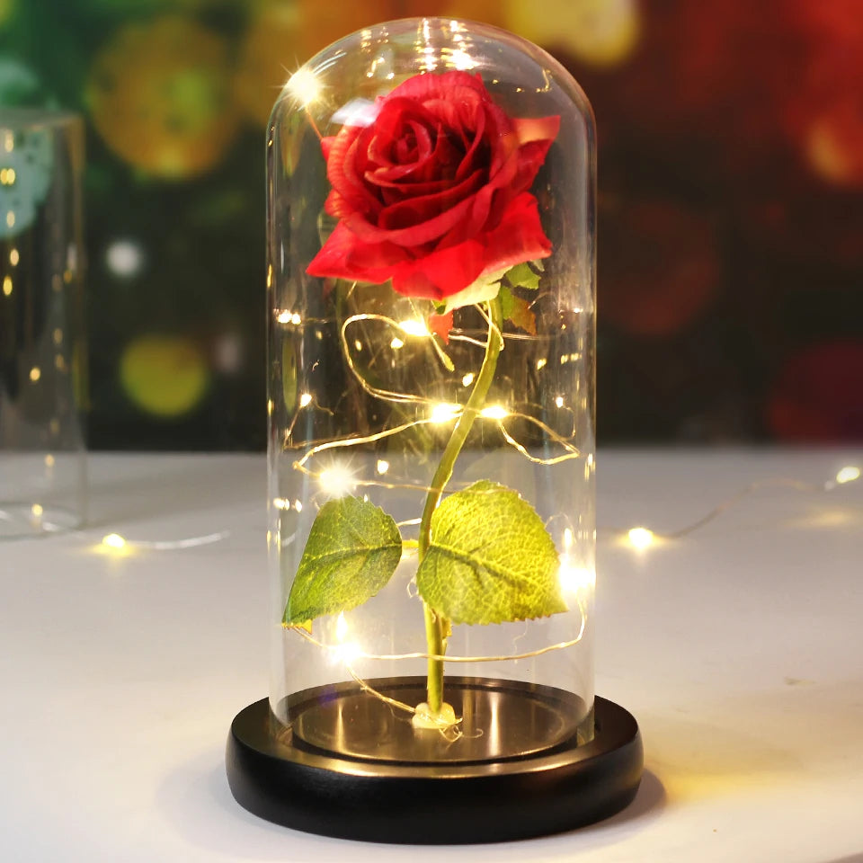 LED Enchanted Galaxy Rose with Lights in Dome Beauty and the Beast Rose for Christmas Valentines Day Gift Mother'S Day