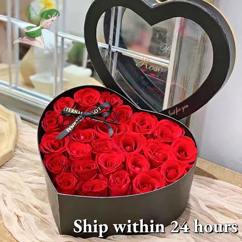 24/18Pcs Heart Shape Rose Gift Box Artificial Eternal Rose Bouquet Forever Red or Pink Rose Perfect Gift For Your Loved One