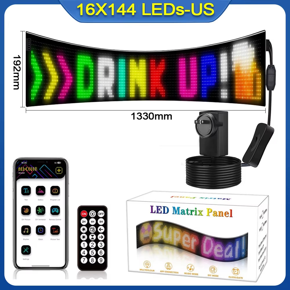 Flexible LED Matrix Pixel Panel Scrolling Advertising LED Signs Screen Bluetooth App Control Programmable LED Sign Display Car