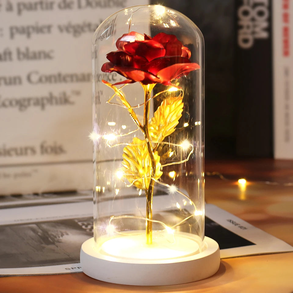 LED Enchanted Galaxy Rose with Lights in Dome Beauty and the Beast Rose for Christmas Valentines Day Gift Mother'S Day