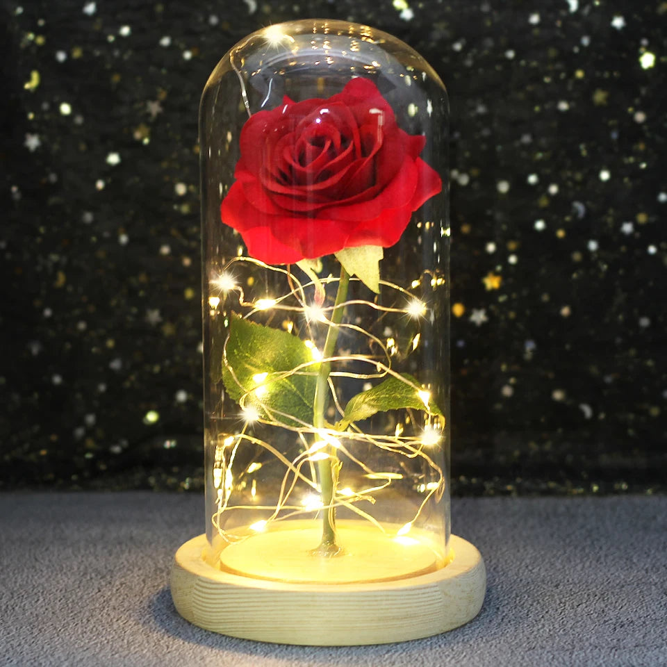 LED Enchanted Galaxy Rose with Lights in Dome Beauty and the Beast Rose for Christmas Valentines Day Gift Mother'S Day