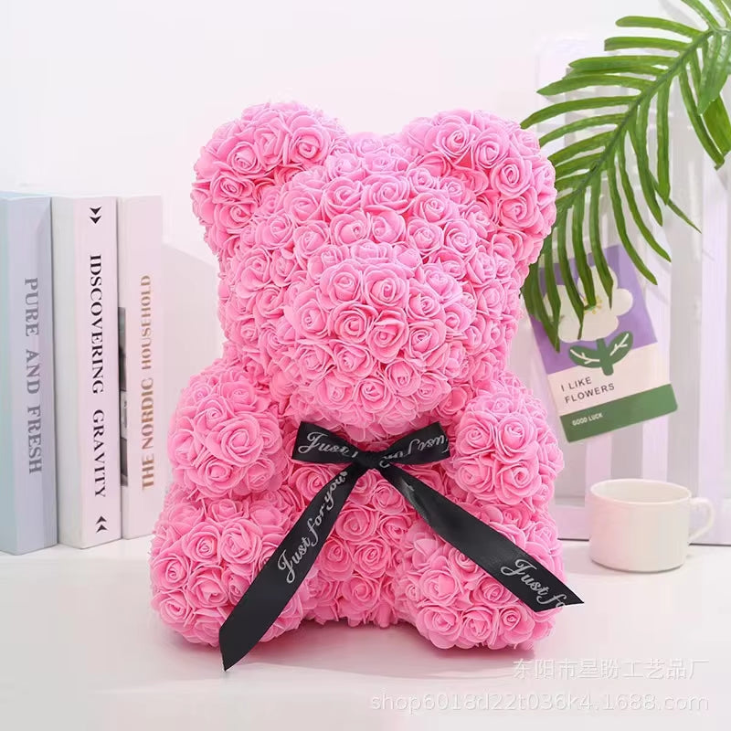 Rose Bear Gifts 25Cm Flower Bears Artificial Floral Decorations Valentines Day,Mother' DAY,Birthdays Gift