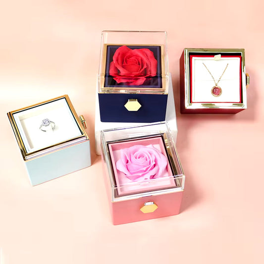 Rotating Eternal Rose Flower Jewelry Box For Ring Earrings Necklace Storage Boxes Wedding Valentine'S Day Gift Boxes for Loved Ones