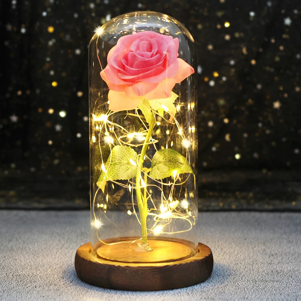 LED Enchanted Galaxy Rose with Lights in Dome Beauty and the Beast Rose for Christmas Valentines Day Gift Mother'S Day