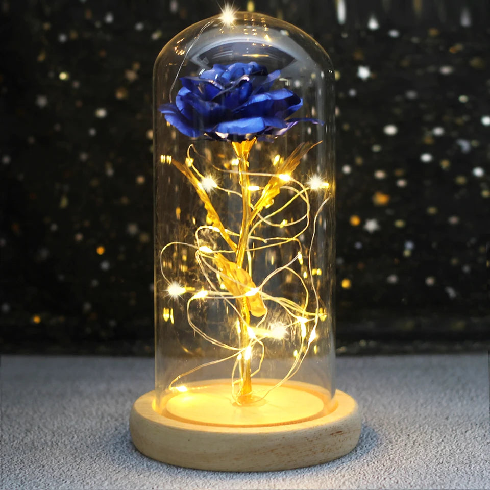 LED Enchanted Galaxy Rose with Lights in Dome Beauty and the Beast Rose for Christmas Valentines Day Gift Mother'S Day