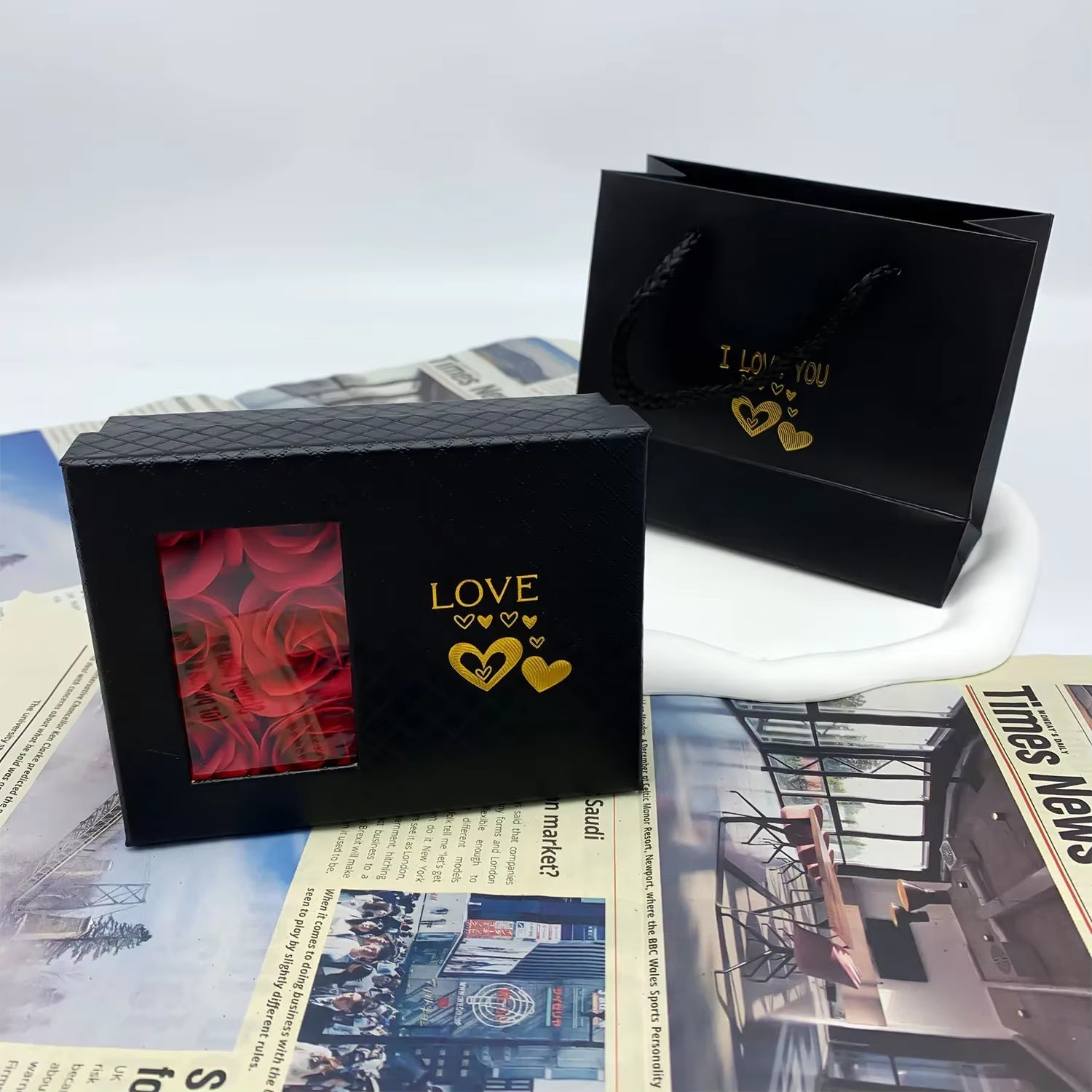 Jewellery Box With Window Opening Romantic 6 Rose , Jewellery Box For Pendants Ring Bracelet Valentine'S Day Eternal Flower Jewellery Gift Packaging Box Bag