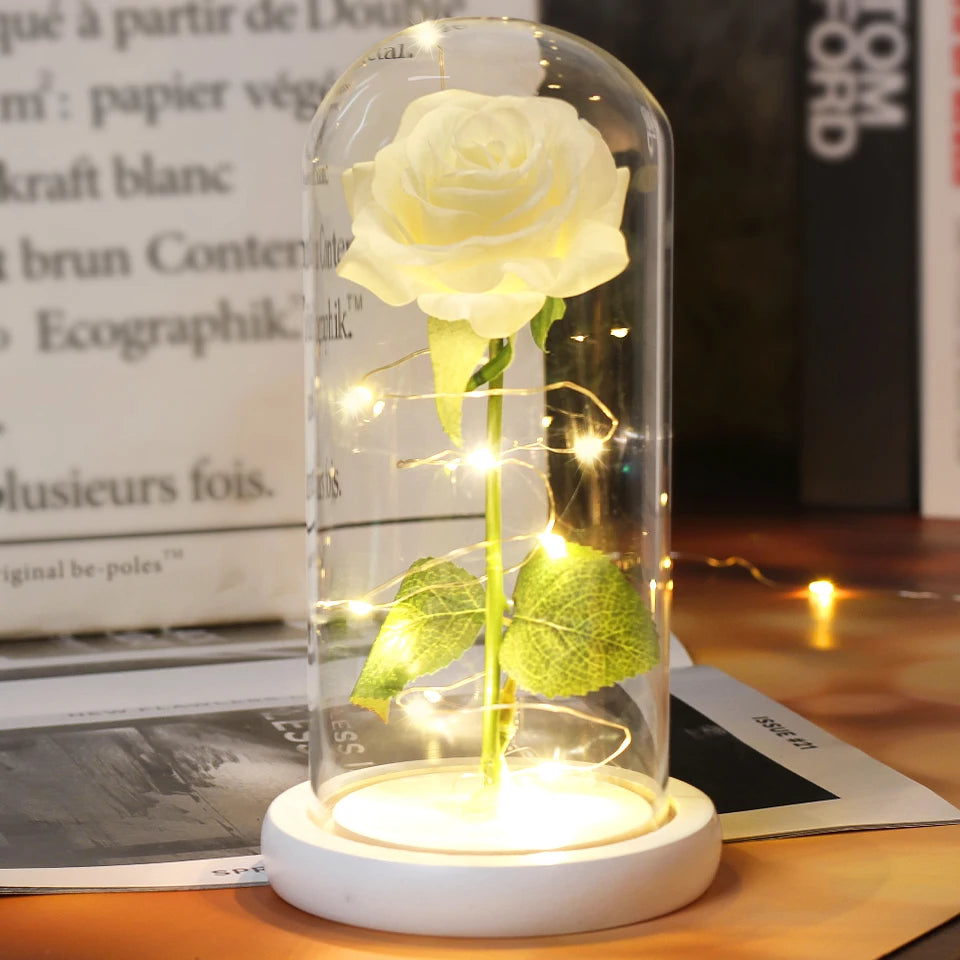 LED Enchanted Galaxy Rose with Lights in Dome Beauty and the Beast Rose for Christmas Valentines Day Gift Mother'S Day