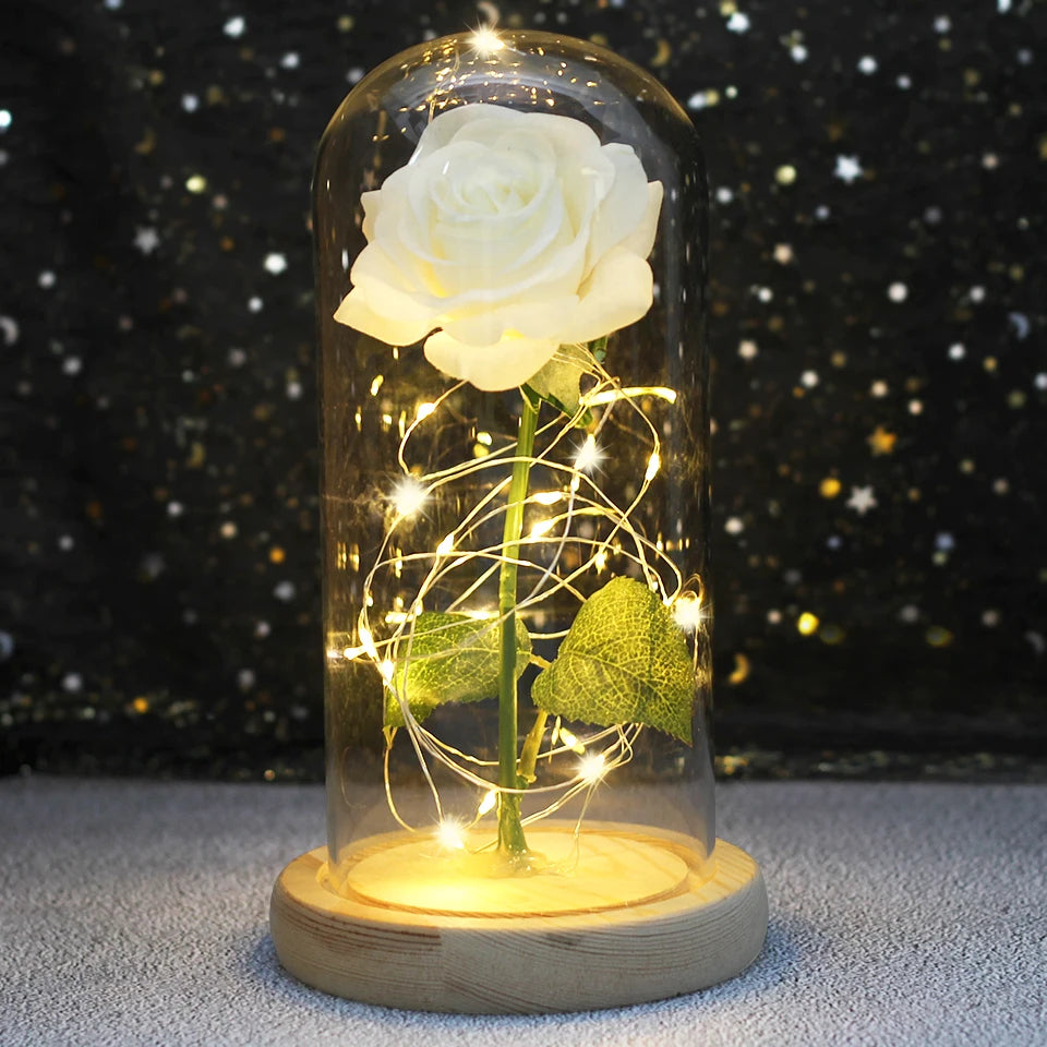 LED Enchanted Galaxy Rose with Lights in Dome Beauty and the Beast Rose for Christmas Valentines Day Gift Mother'S Day