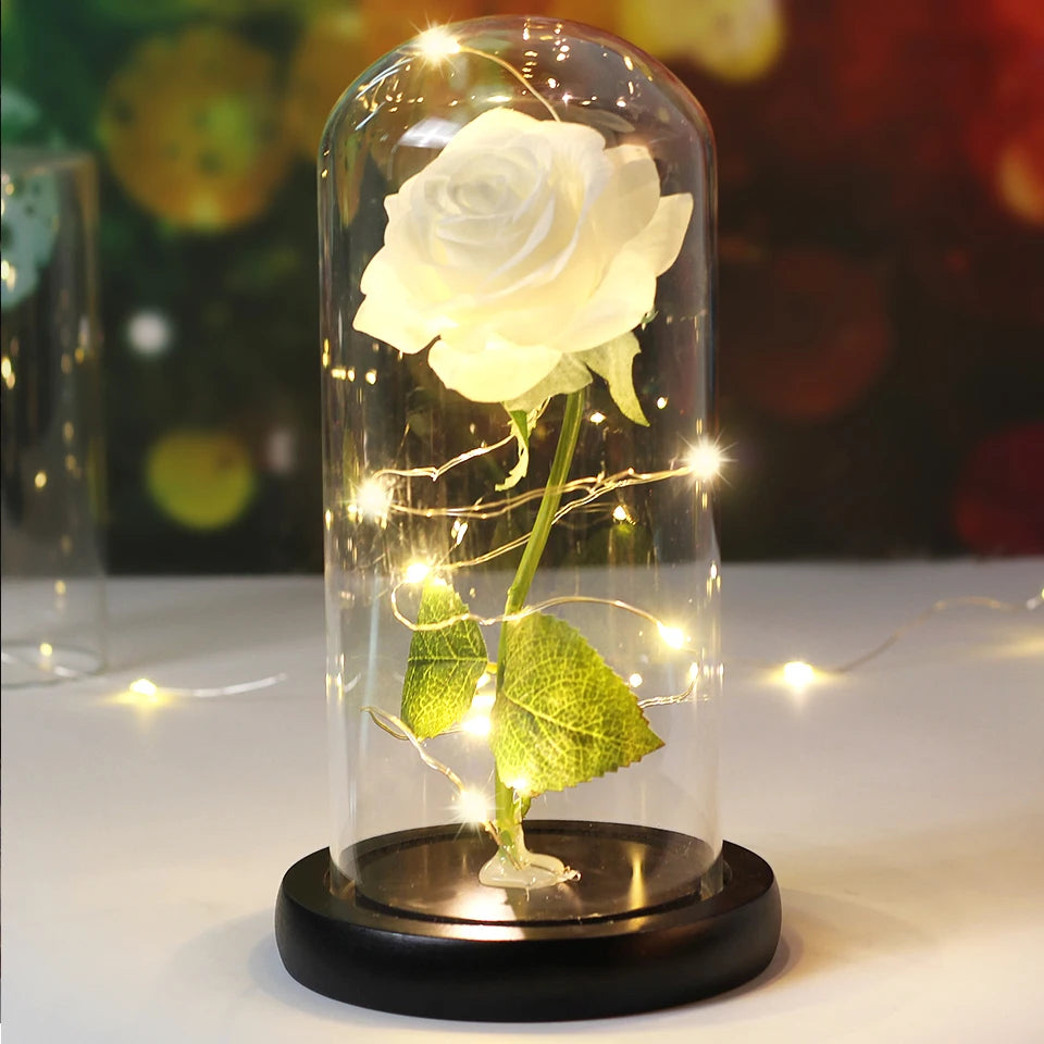 LED Enchanted Galaxy Rose with Lights in Dome Beauty and the Beast Rose for Christmas Valentines Day Gift Mother'S Day