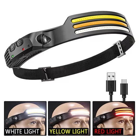 LED Headlamp Induction Head Lamp Built-In Battery USB Rechargeable Head Flashlight Outdoor Camping Fishing.