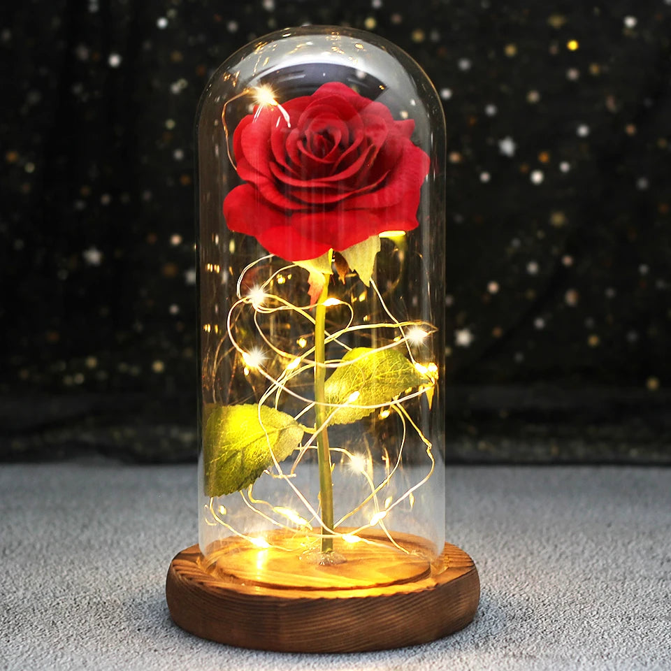 LED Enchanted Galaxy Rose with Lights in Dome Beauty and the Beast Rose for Christmas Valentines Day Gift Mother'S Day