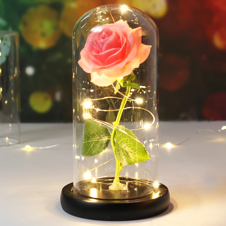 LED Enchanted Galaxy Rose with Lights in Dome Beauty and the Beast Rose for Christmas Valentines Day Gift Mother'S Day