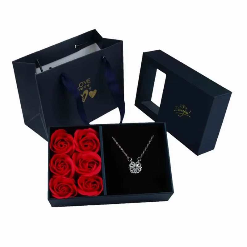 Jewellery Box With Window Opening Romantic 6 Rose , Jewellery Box For Pendants Ring Bracelet Valentine'S Day Eternal Flower Jewellery Gift Packaging Box Bag