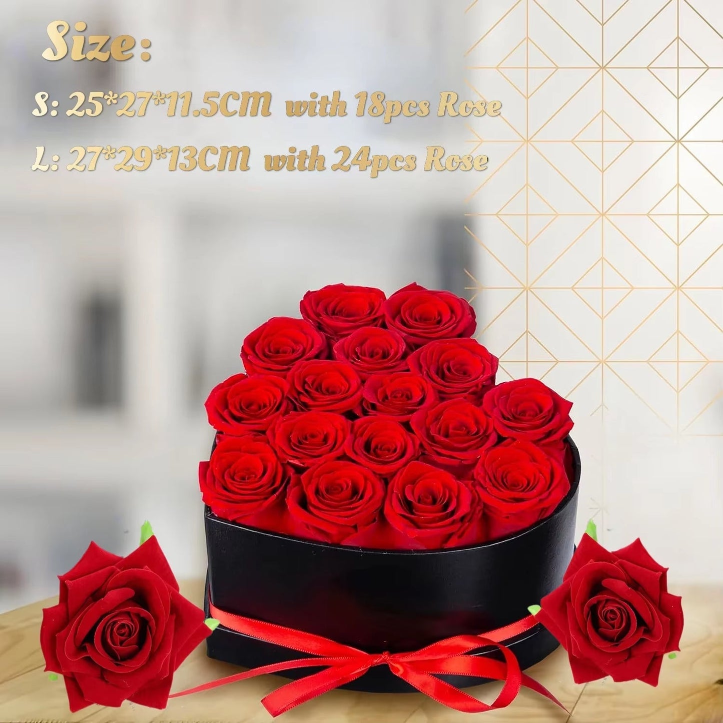 24/18Pcs Heart Shape Rose Gift Box Artificial Eternal Rose Bouquet Forever Red or Pink Rose Perfect Gift For Your Loved One