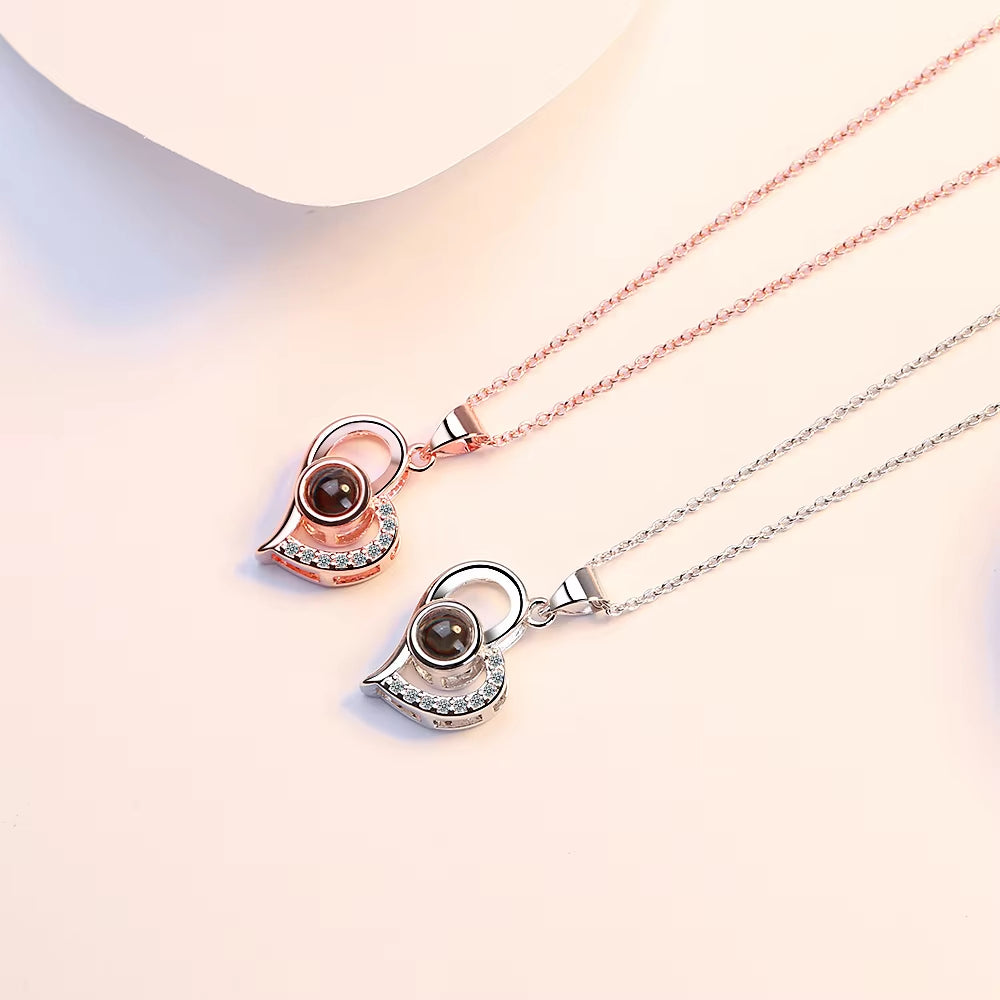 Love Zircon Necklace 100 Languages I Love You Projection Pendant for Women with 9 Roses Gift Box