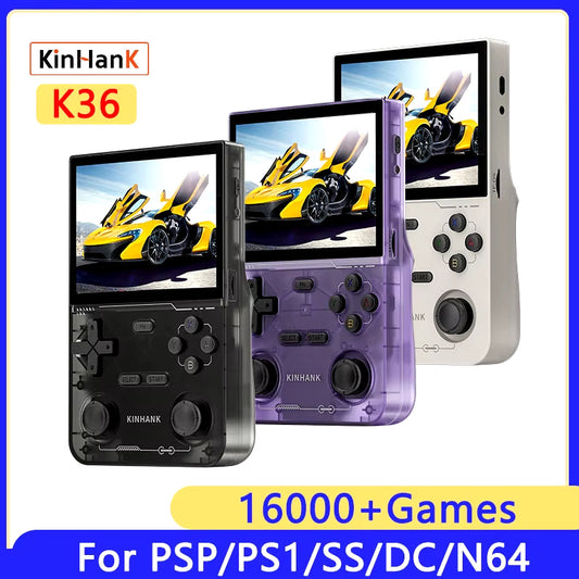  K36 KINHANK Retro Handheld Video Game Console 500Nit 3.5 Inch IPS Screen 16000 Games Emulator for PS1/PSP/DC/N64/SS