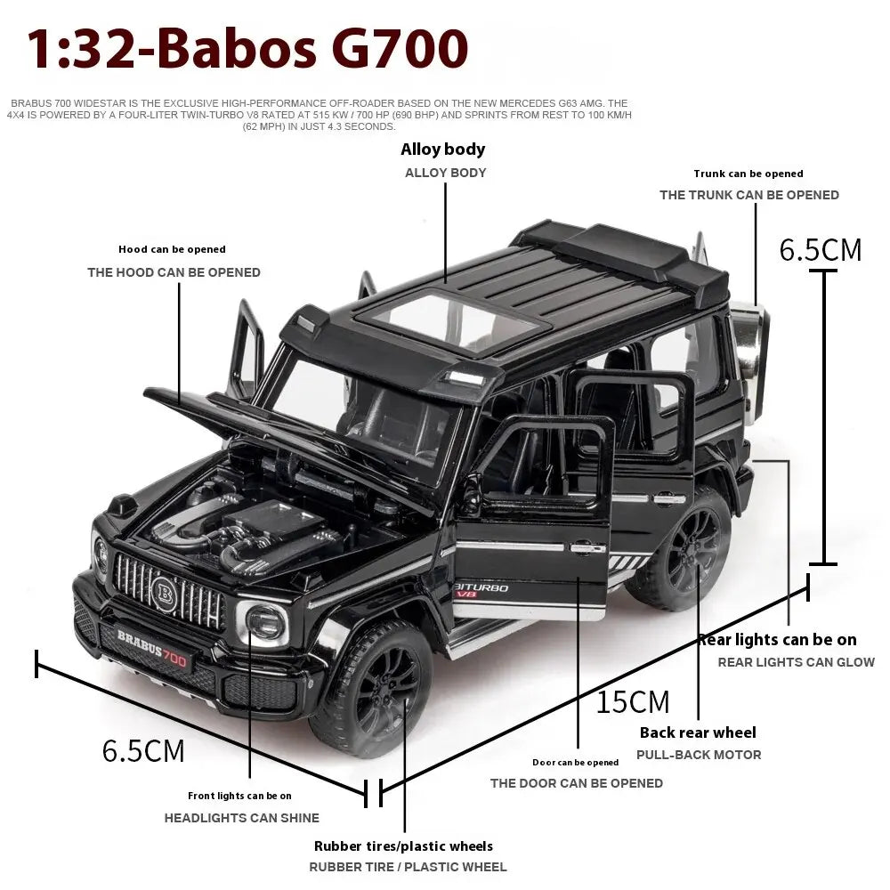 1/32 G700 Brabus  Alloy Car Model Simulation Diecast Vehicles Off-Road SUV with Sound N Light Collectible