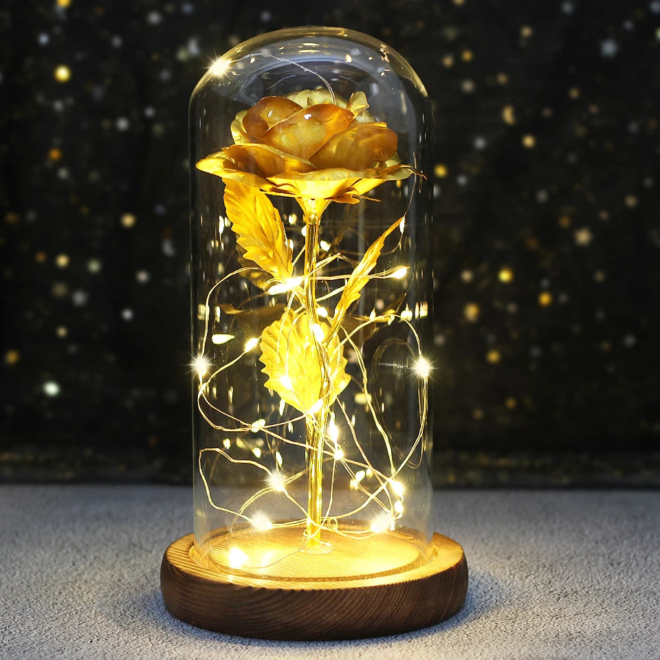 LED Enchanted Galaxy Rose with Lights in Dome Beauty and the Beast Rose for Christmas Valentines Day Gift Mother'S Day