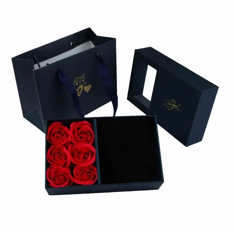 Jewellery Box With Window Opening Romantic 6 Rose , Jewellery Box For Pendants Ring Bracelet Valentine'S Day Eternal Flower Jewellery Gift Packaging Box Bag