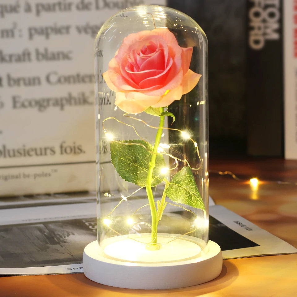 LED Enchanted Galaxy Rose with Lights in Dome Beauty and the Beast Rose for Christmas Valentines Day Gift Mother'S Day