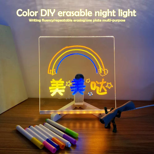 Light up LED Note Board Night Light with 7 Colors Pen Lighted Acrylic Drawing Board Glowing Message Marker Board 