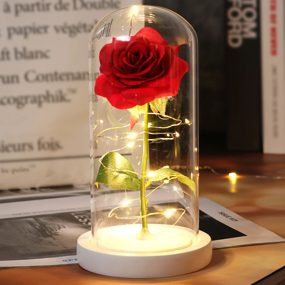 LED Enchanted Galaxy Rose with Lights in Dome Beauty and the Beast Rose for Christmas Valentines Day Gift Mother'S Day