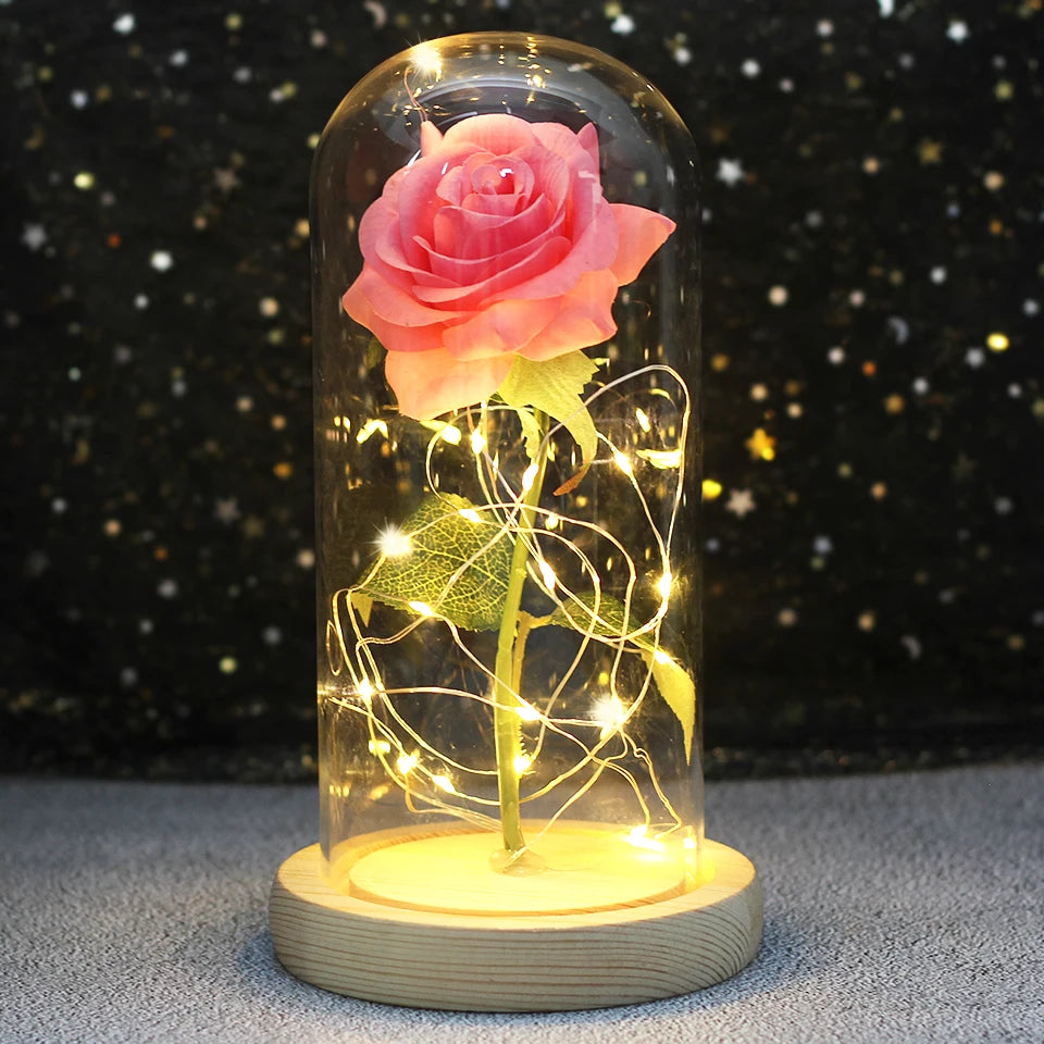 LED Enchanted Galaxy Rose with Lights in Dome Beauty and the Beast Rose for Christmas Valentines Day Gift Mother'S Day