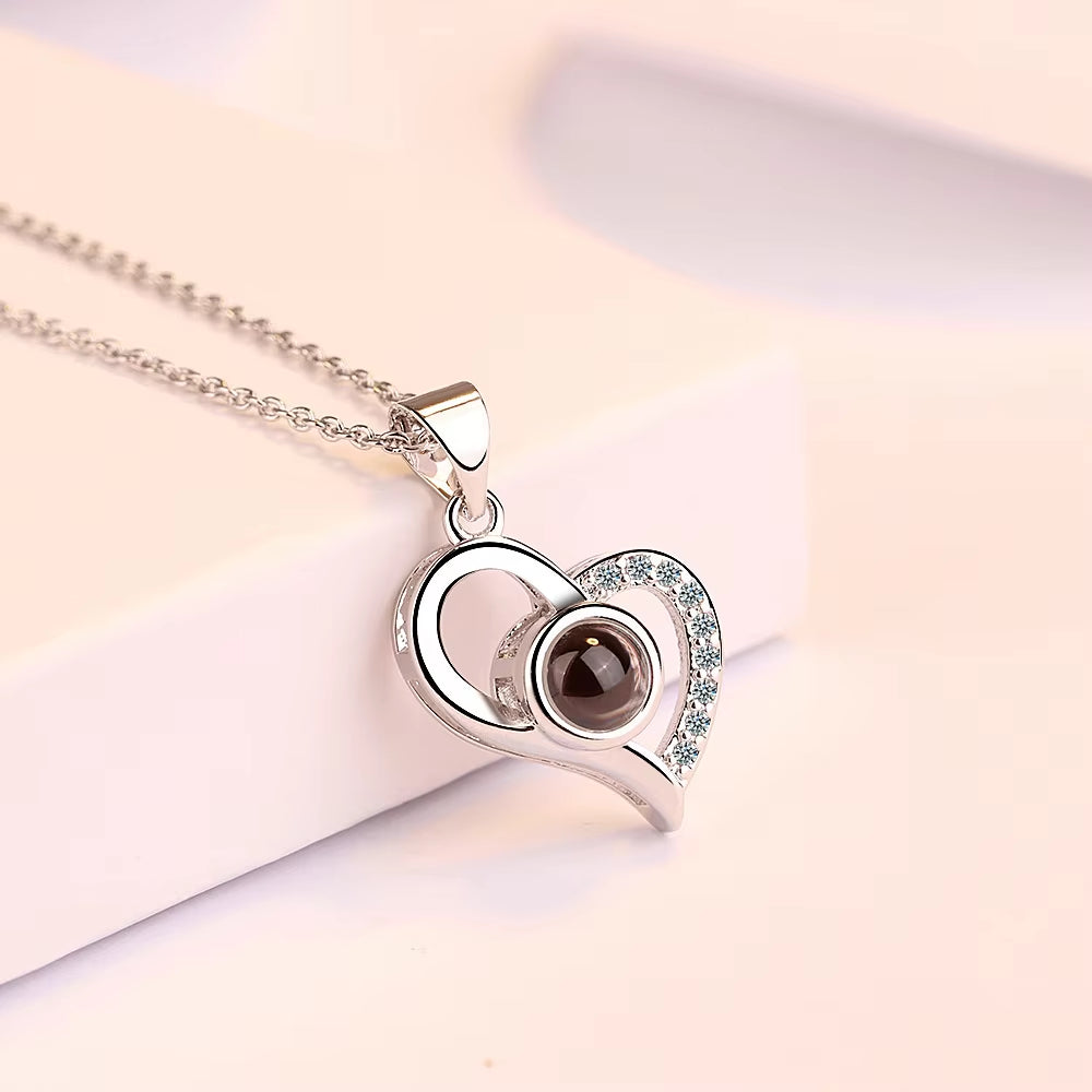 Love Zircon Necklace 100 Languages I Love You Projection Pendant for Women with 9 Roses Gift Box