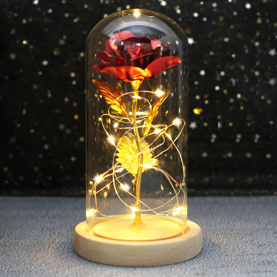 LED Enchanted Galaxy Rose with Lights in Dome Beauty and the Beast Rose for Christmas Valentines Day Gift Mother'S Day