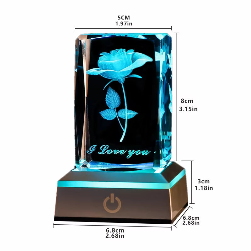 3D Rose Crystal LED Colorful Night Light, Birthday, Christmas, Valentine'S Day Anniversary Gift for Girlfriend, Wife, and Mother