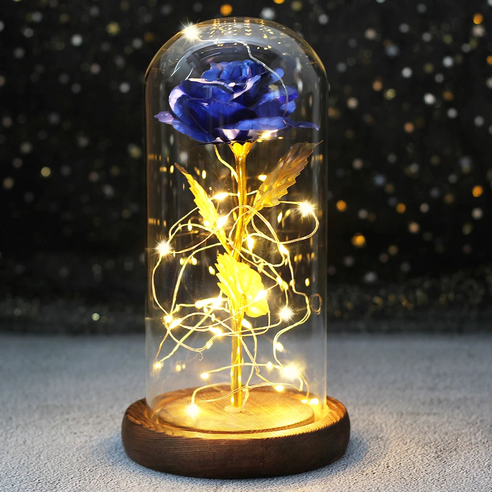 LED Enchanted Galaxy Rose with Lights in Dome Beauty and the Beast Rose for Christmas Valentines Day Gift Mother'S Day