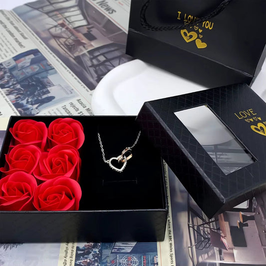 Jewellery Box With Window Opening Romantic 6 Rose , Jewellery Box For Pendants Ring Bracelet Valentine'S Day Eternal Flower Jewellery Gift Packaging Box Bag