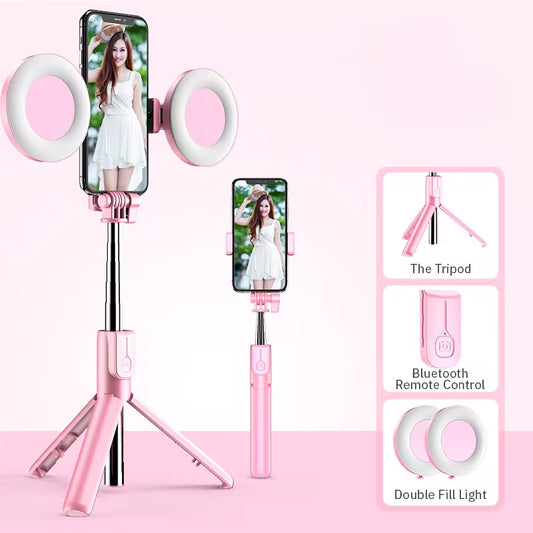 FREE SHIPPING- 4 in 1 Wireless Bluetooth Compatible Selfie Stick LED Ring Light Extendable Handheld Monopod Live Tripod for Iphone 16 15 14 13