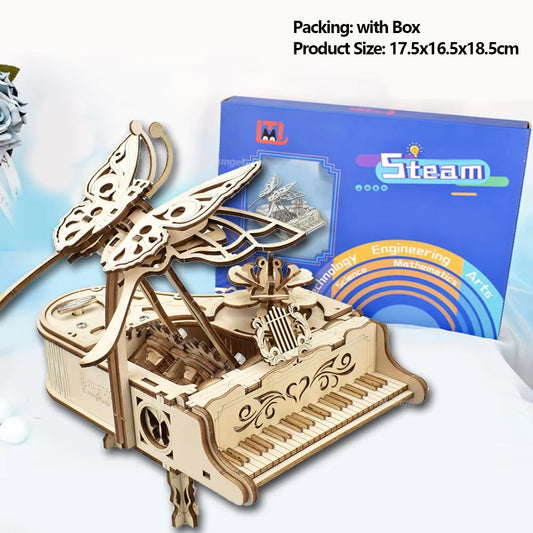 3D Wooden Puzzle Music Box Piano Model Kit DIY Assembly Musical Instrument Building Model  Kits 